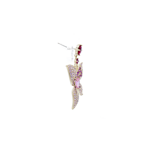 "Pink Crystal Butterfly" Mono Earring