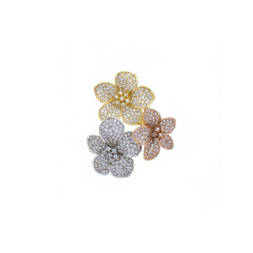 "Gold, Silver & Rose Gold Crystal Flower" Mono Earring