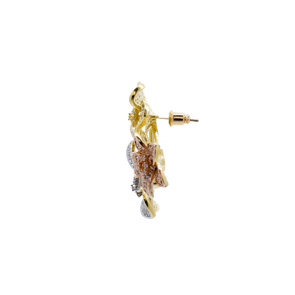 "Gold, Silver & Rose Gold Crystal Flower" Mono Earring