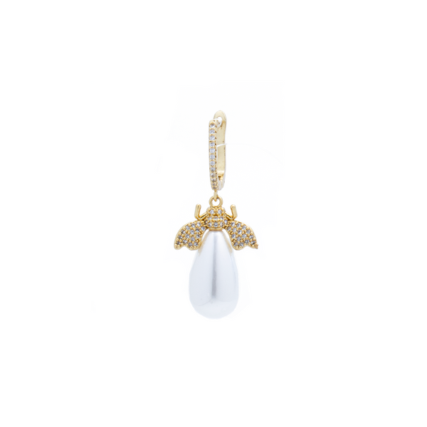 "Gold Pearl with Wing" Earrings