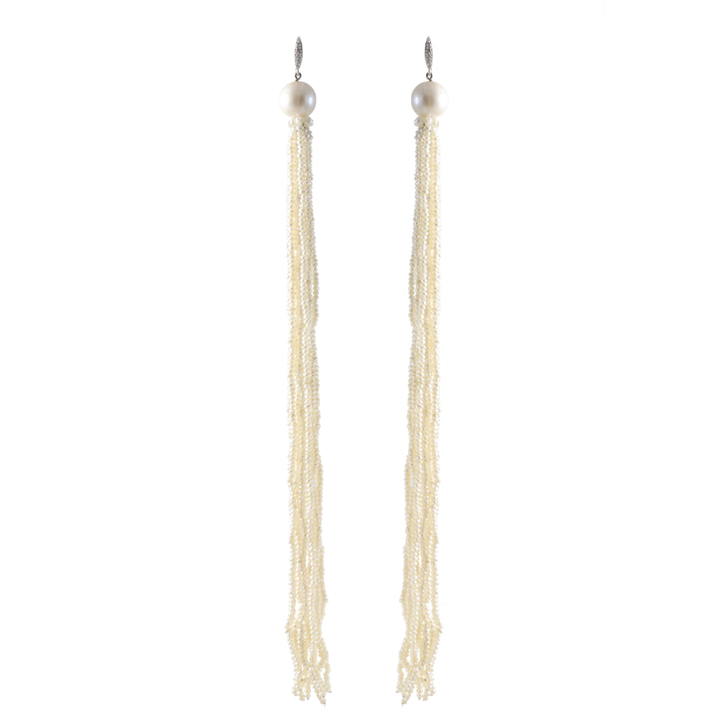 Freshwater Pearl & 18K White Gold Tassel Earrings