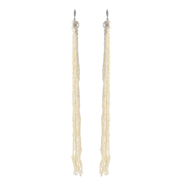 Freshwater Pearl & 18K White Gold Tassel Earrings