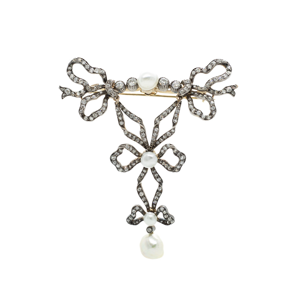 "French Silver, Gold, Diamond and Pearl" Brooch
