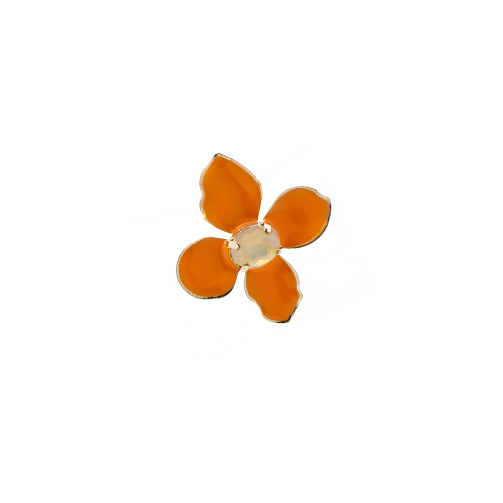 "Orange Enamel Flower" Mono Earring