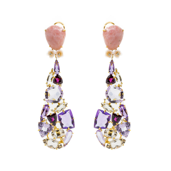 "Pink Opal & Amethyst 18K Yellow Gold" Earrings