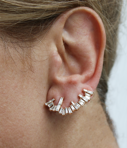 " Ice stitch 21" 18K Rose Gold Baguette Diamonds Ear Crawler Mono Earring