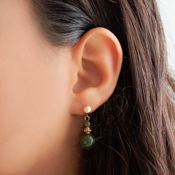 "Spinach Jade and Filled Yellow Gold" Earrings