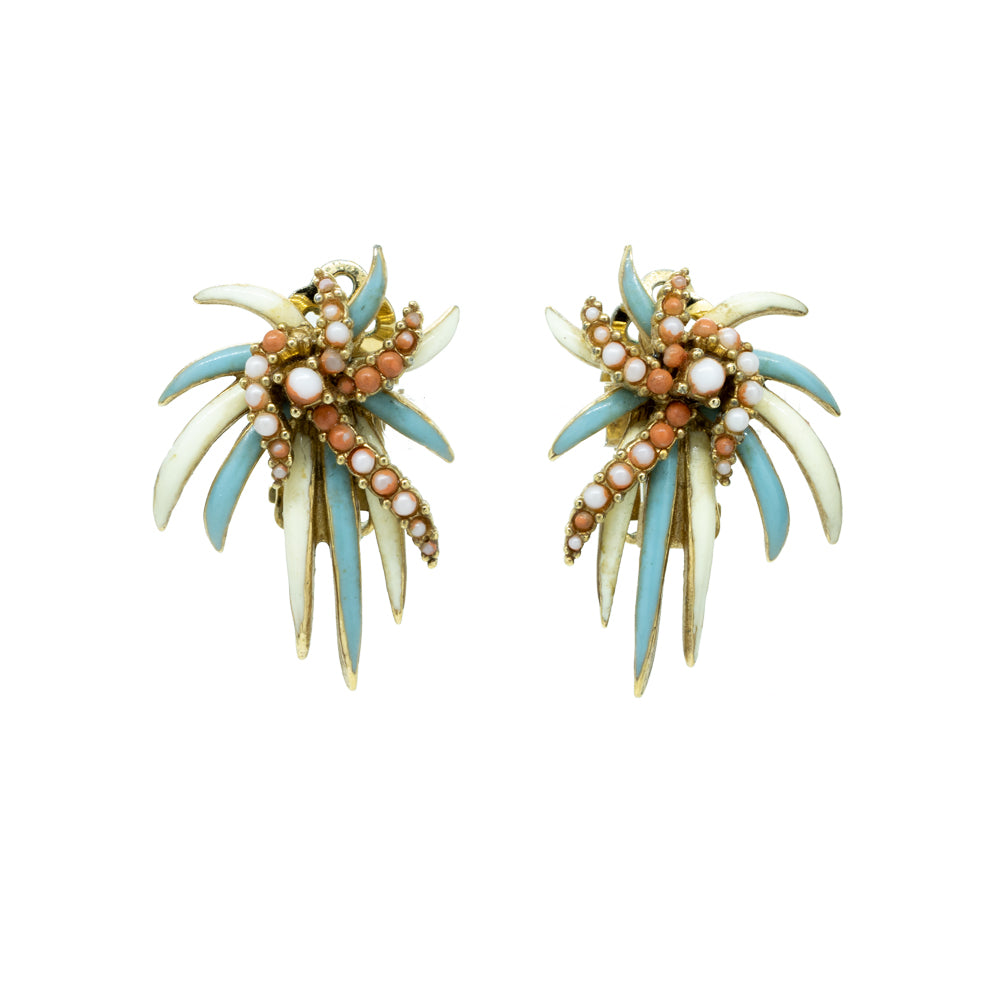 "1980s CINER" Starfish Enamel & Faux Pearl Clip Earrings