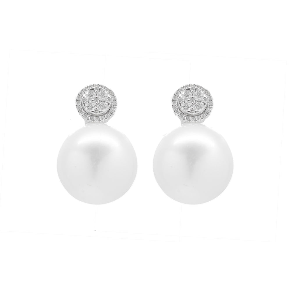 "Cultured Pearl and Diamond Ear Clips" Earrings