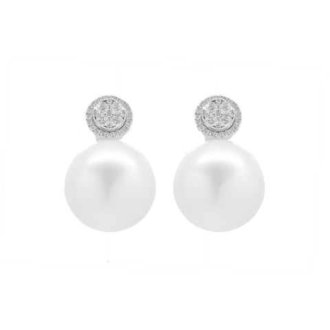 "Cultured Pearl and Diamond Ear Clips" Earrings