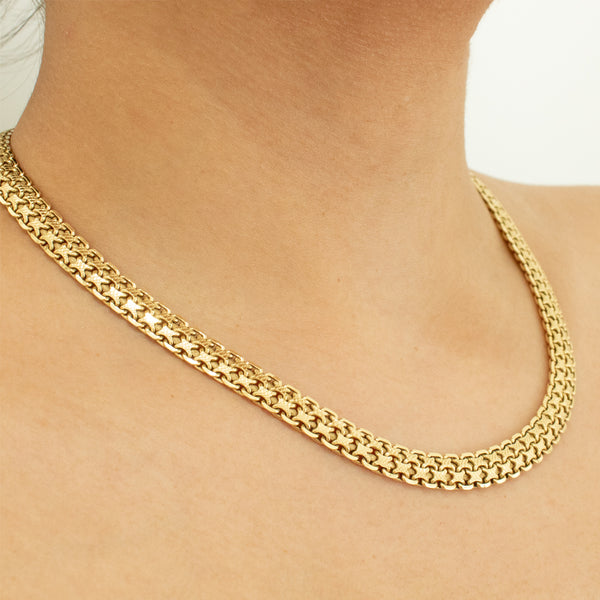 "Italian 18K Yellow Gold Flat Link Chain" Necklace