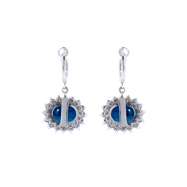 "18K White Gold & Dark Blue Sapphire" Earrings