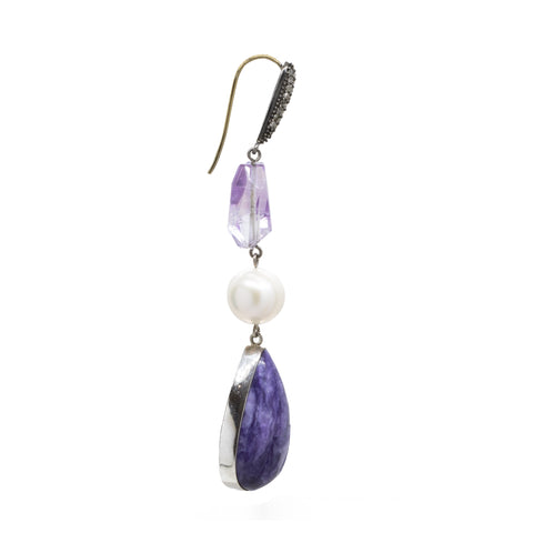Amethyst, Pearl & Purple Jade Earrings