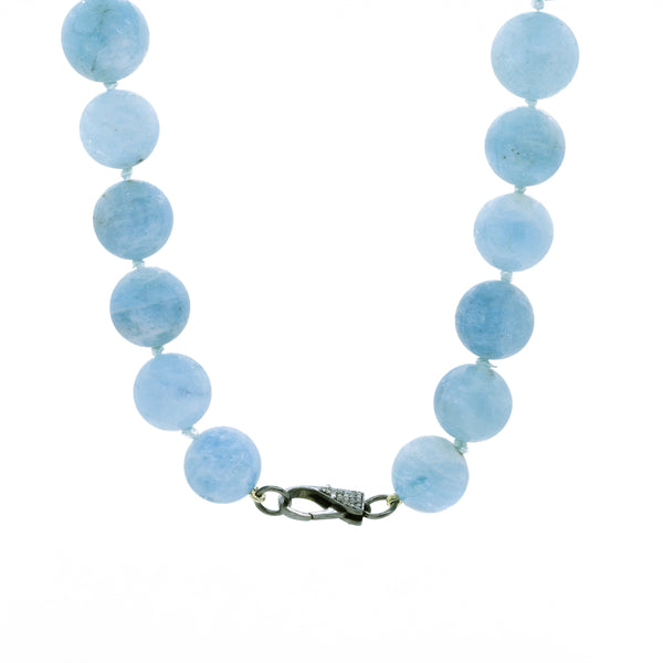 Graduated Beaded Aquamarine & Silver Clasp Necklace