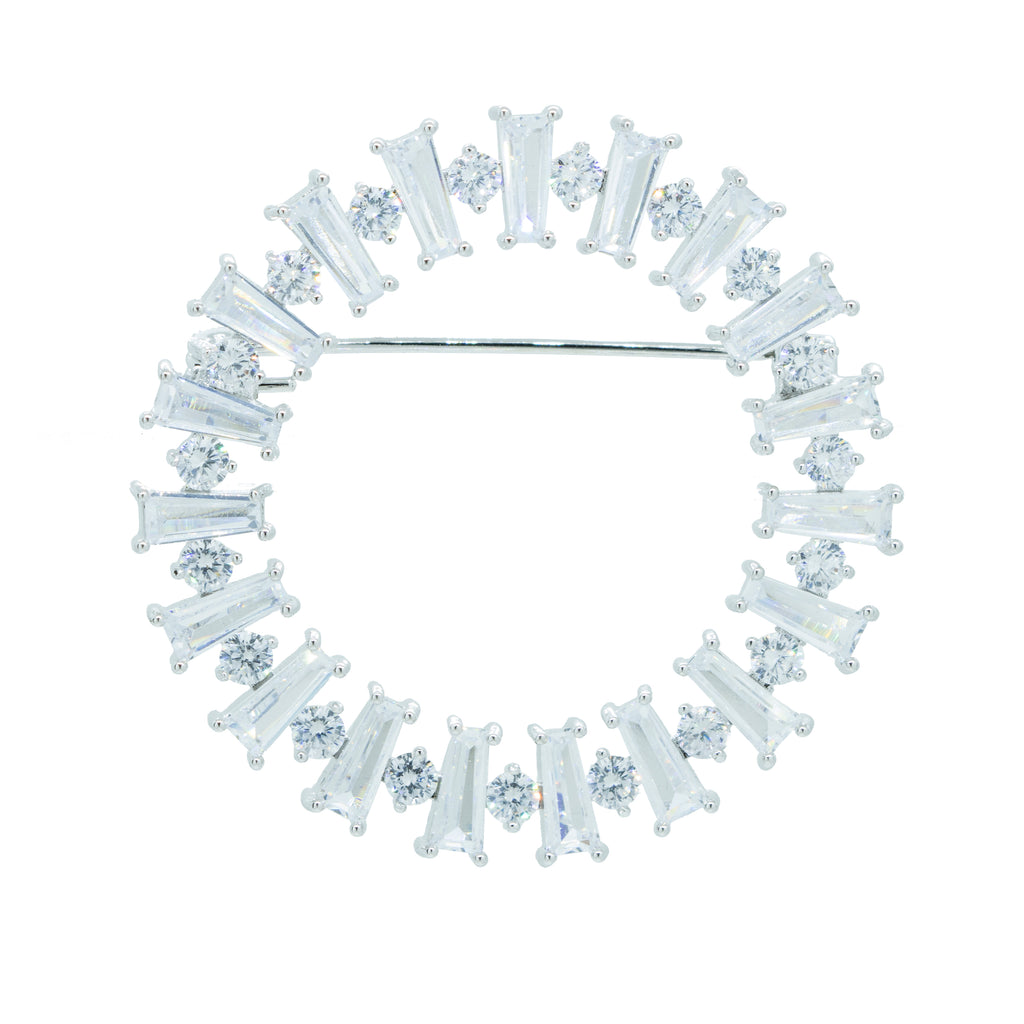 "White Baguette & Round Crystal" Brooch