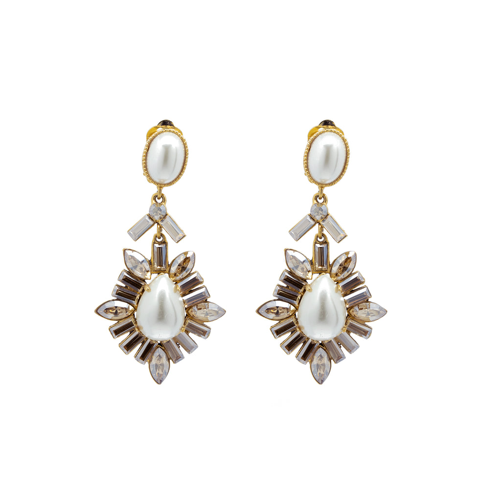 "Pear Pearl & Crystals" Clip-on Earrings