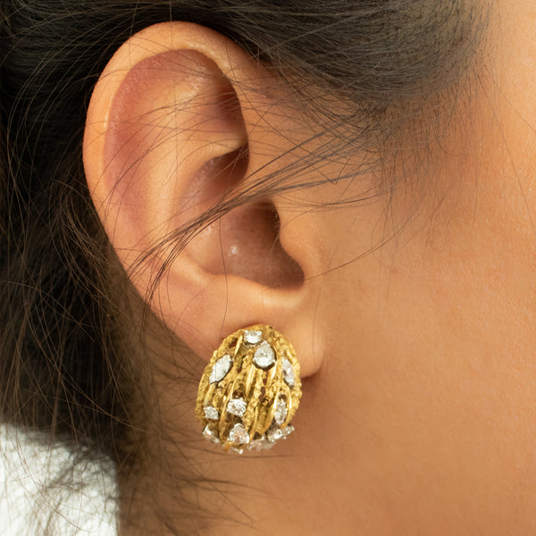 "Diamonds and 18K Gold Clip On" Earrings