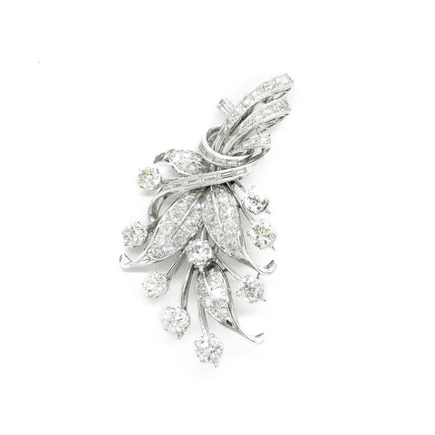 "14K White Gold Floral Bouquet with Ribbon Tie" Brooch