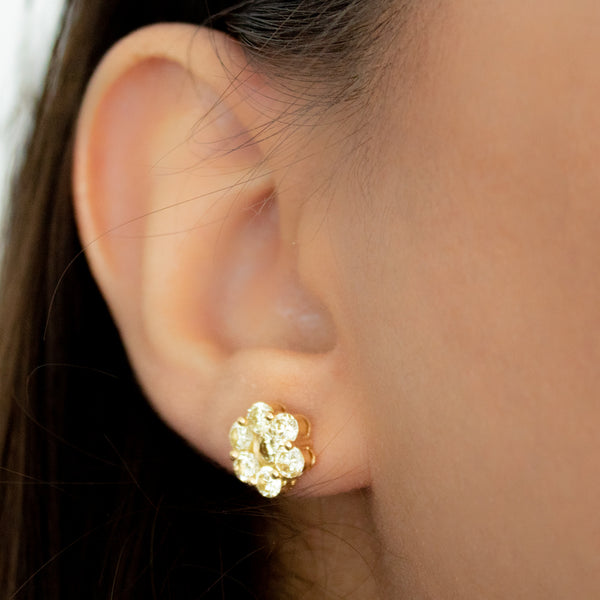"Diamond Floral Ear Medium" Studs