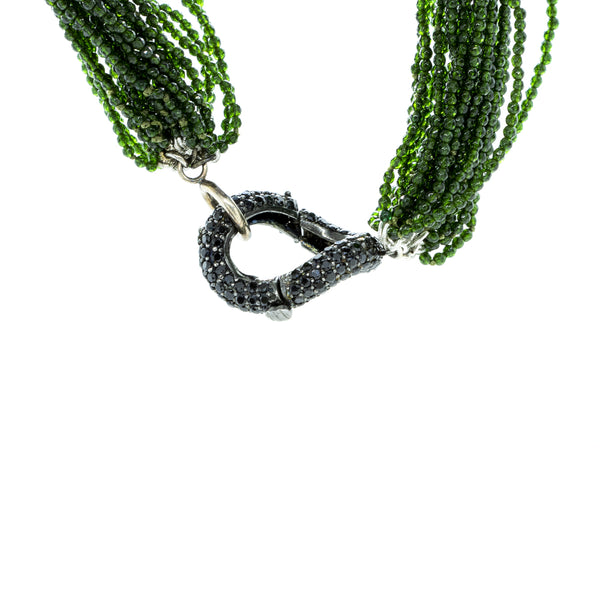 Green Sandstone & Black Spinel in Silver Necklace