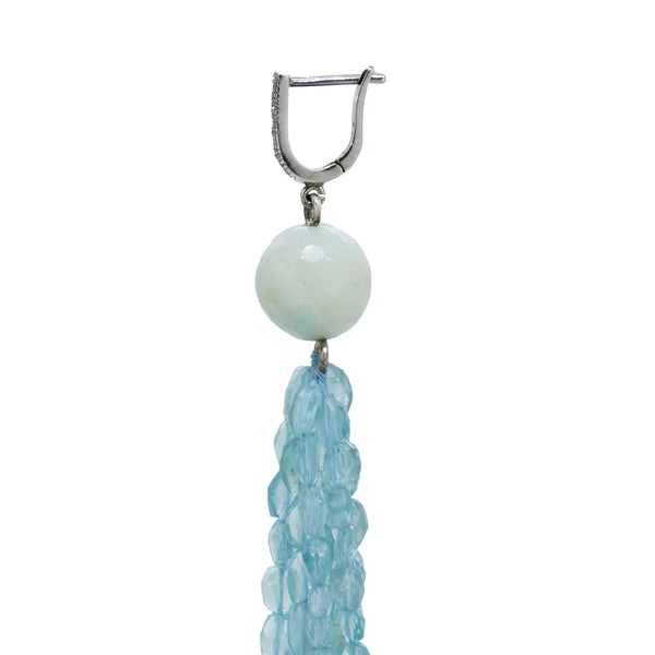 Apatite Beads and Diamonds Tassel Earrings