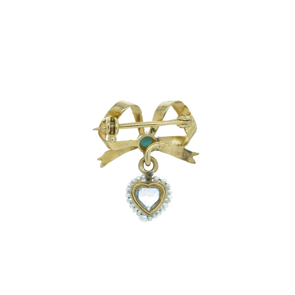 "Antique Heart Gemstone, Turquoise and Pearl" Brooch