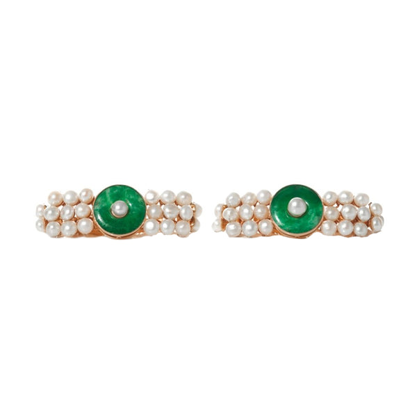 "Chinese Jadeite, Pearl and Yellow Gold Pair" Bracelets
