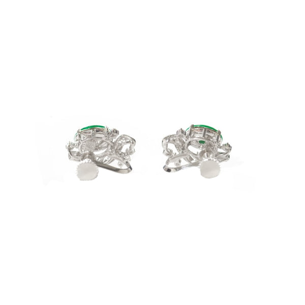 "14k White Gold Jadeite and Diamond" Earrings
