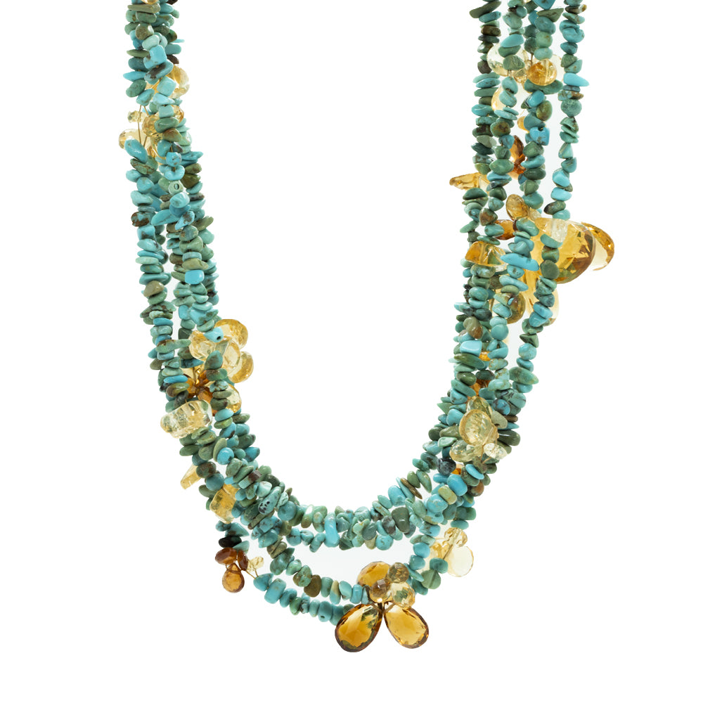 Citrine & Turquoise In 18K Gold Necklace