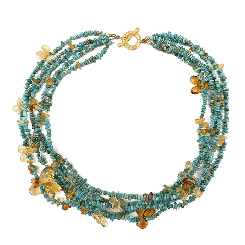 Citrine & Turquoise In 18K Gold Necklace