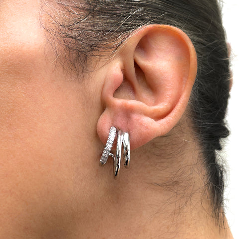 Three Layer Paved Geometric Minimalist Earrings