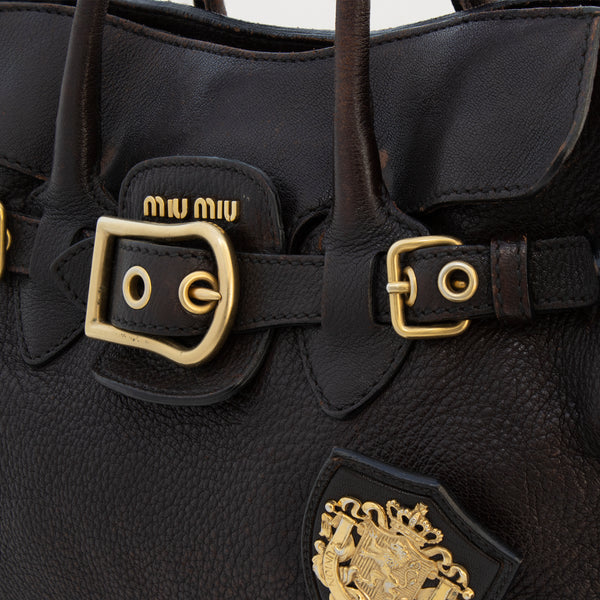 Miu Miu Unity is Strength Leather Pin Tote Handbag