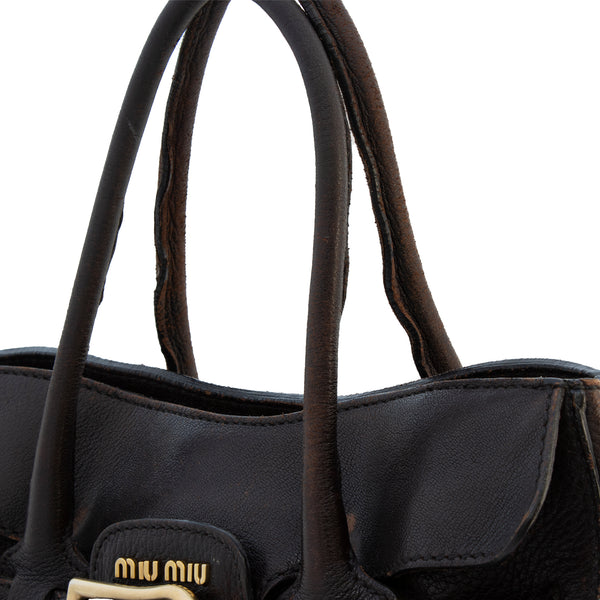 Miu Miu Unity is Strength Leather Pin Tote Handbag