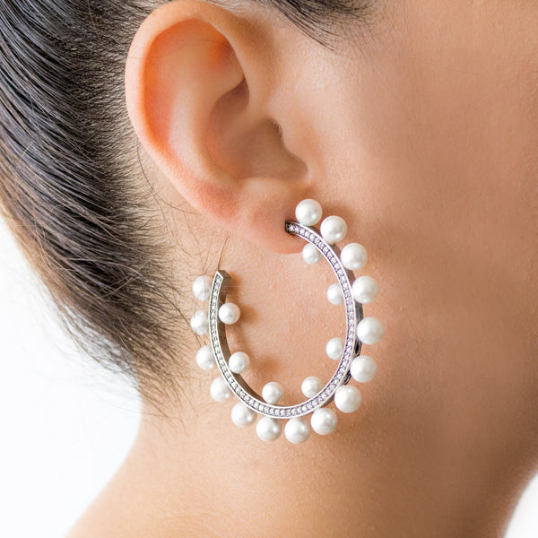 "Large Pearl Hoop" Earrings