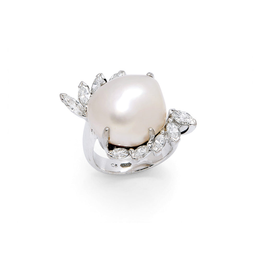 "Cultured Pearl and Diamond" Ring