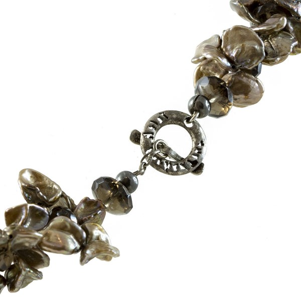 "Woven Pearl" Smoky Quartz & Silver Necklace