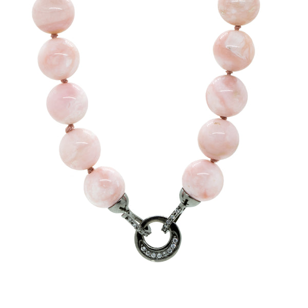 Pink Jade Beaded & Silver Clasp Necklace