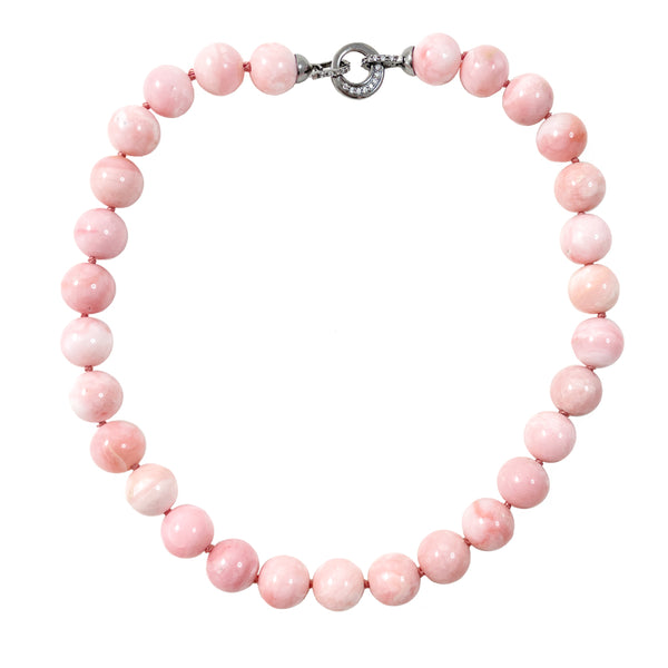 Pink Jade Beaded & Silver Clasp Necklace