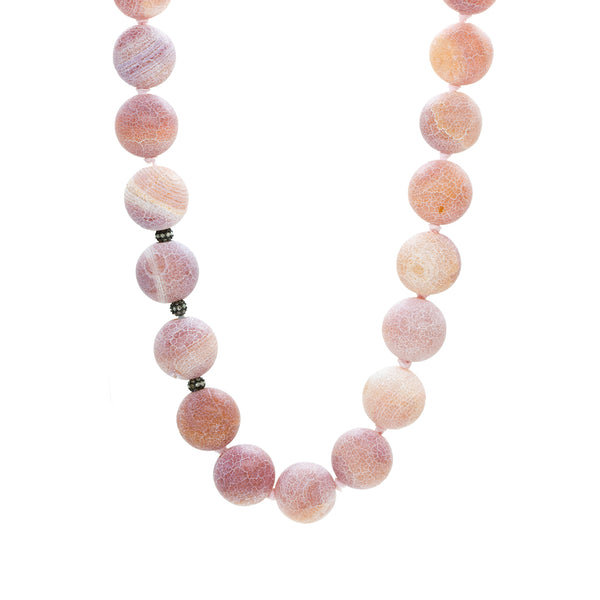 Pink Agate Beaded & Silver Clasp Necklace