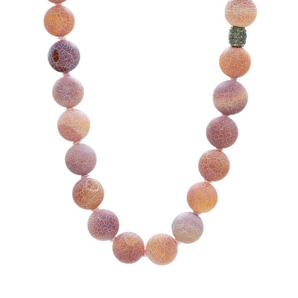 Pink Agate Beaded & Silver Clasp Necklace