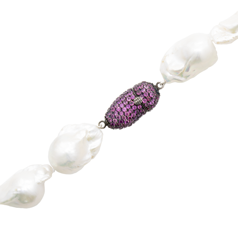 "Large Cultured Baroque Pearl And Pink Tourmaline" Necklace