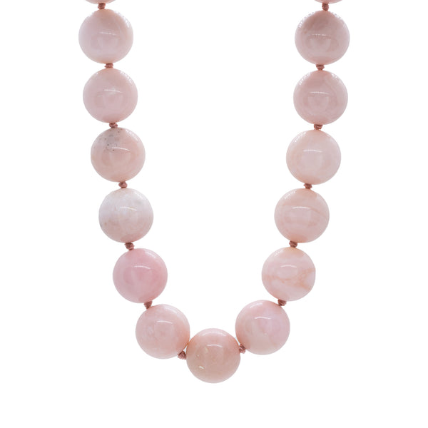 Large Pink Jade Beaded & Silver Clasp Necklace