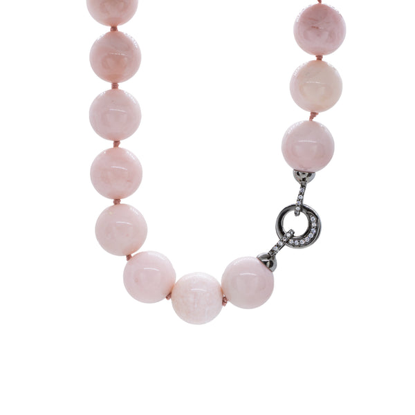 Large Pink Jade Beaded & Silver Clasp Necklace
