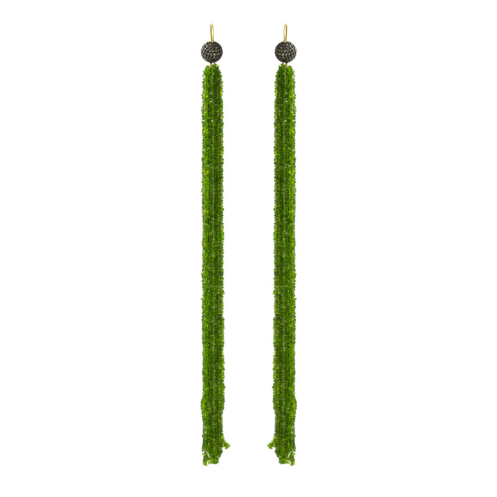 Green Sapphire Beaded & 18k Gold Long Earrings