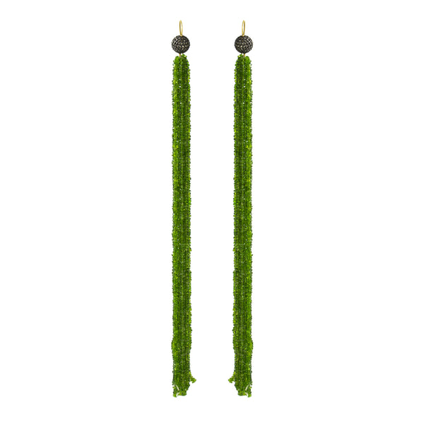 Green Sapphire Beaded & 18k Gold Long Earrings