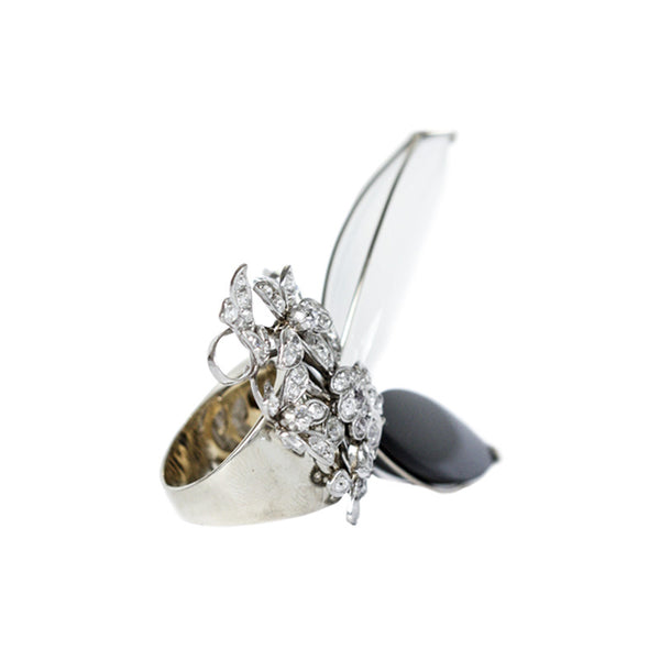 "THE BLACK & WHITE BUTTERFLY" 18K GOLD RING