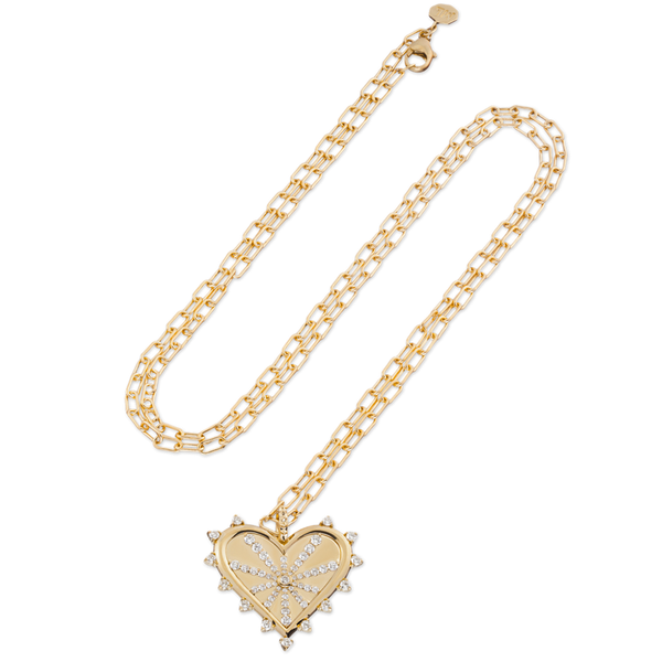 PAVE DIAMOND SPIKED HEART COIN NECKLACE