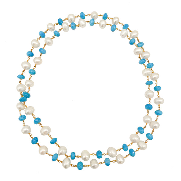 Turquoise & Freshwater Pearl Long Necklace