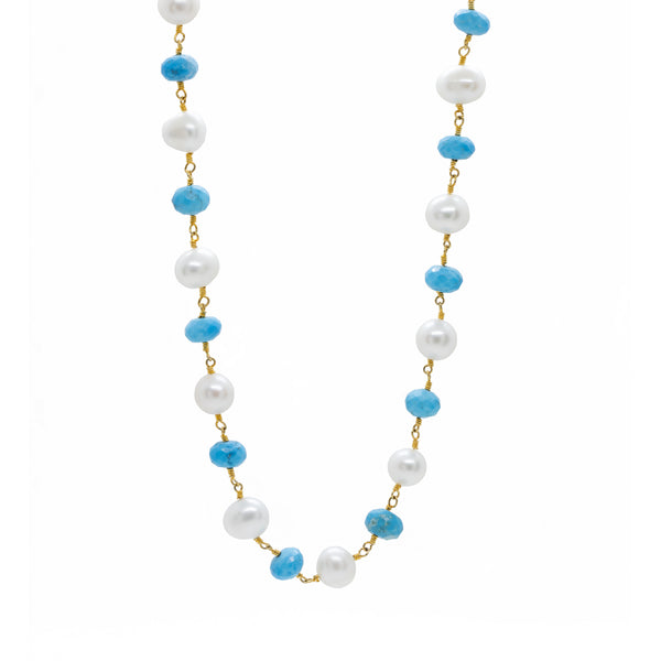 Turquoise & Freshwater Pearl Long Necklace