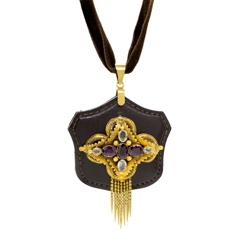 Victorian Piece on Leather & Velvet Necklace